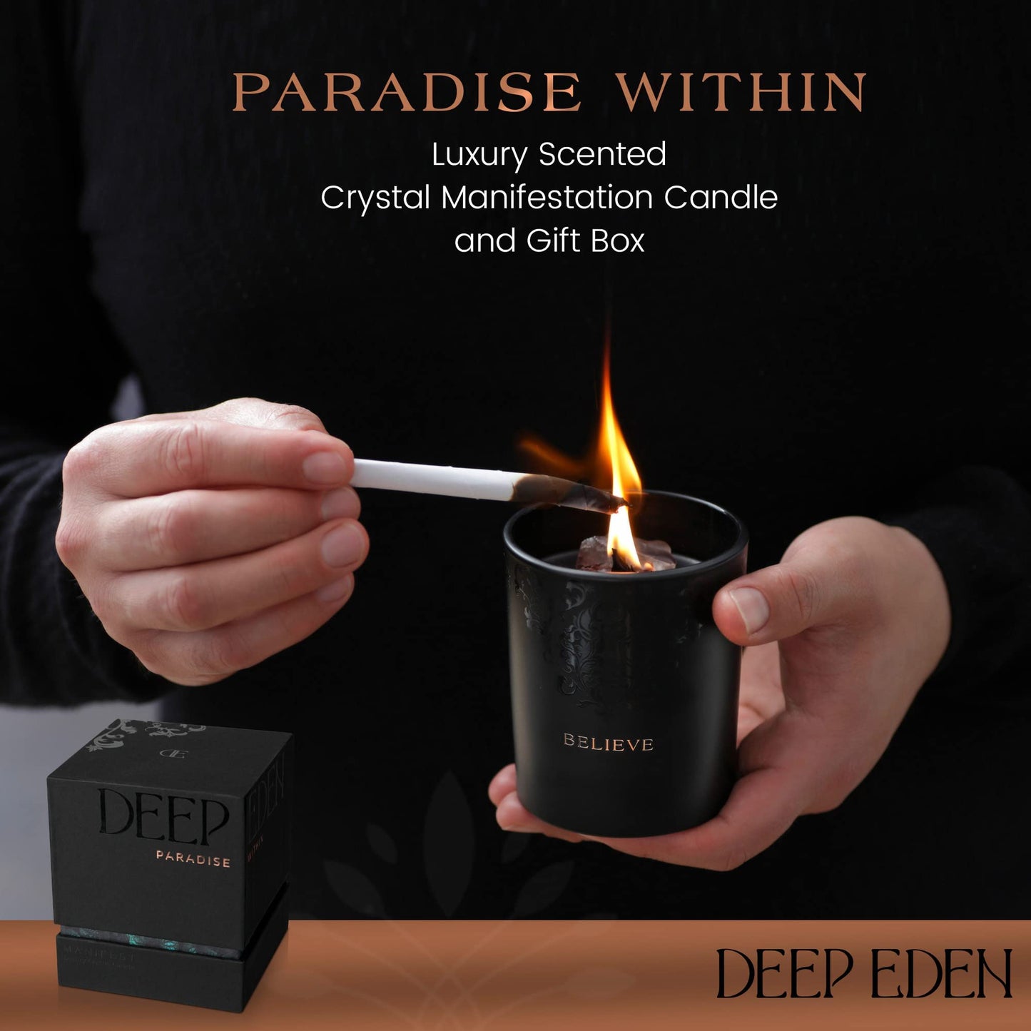 Black Orchid & Pine Moss Crystal Candle – Luxury Manifestation with Quartz Crystals (7.4oz)
