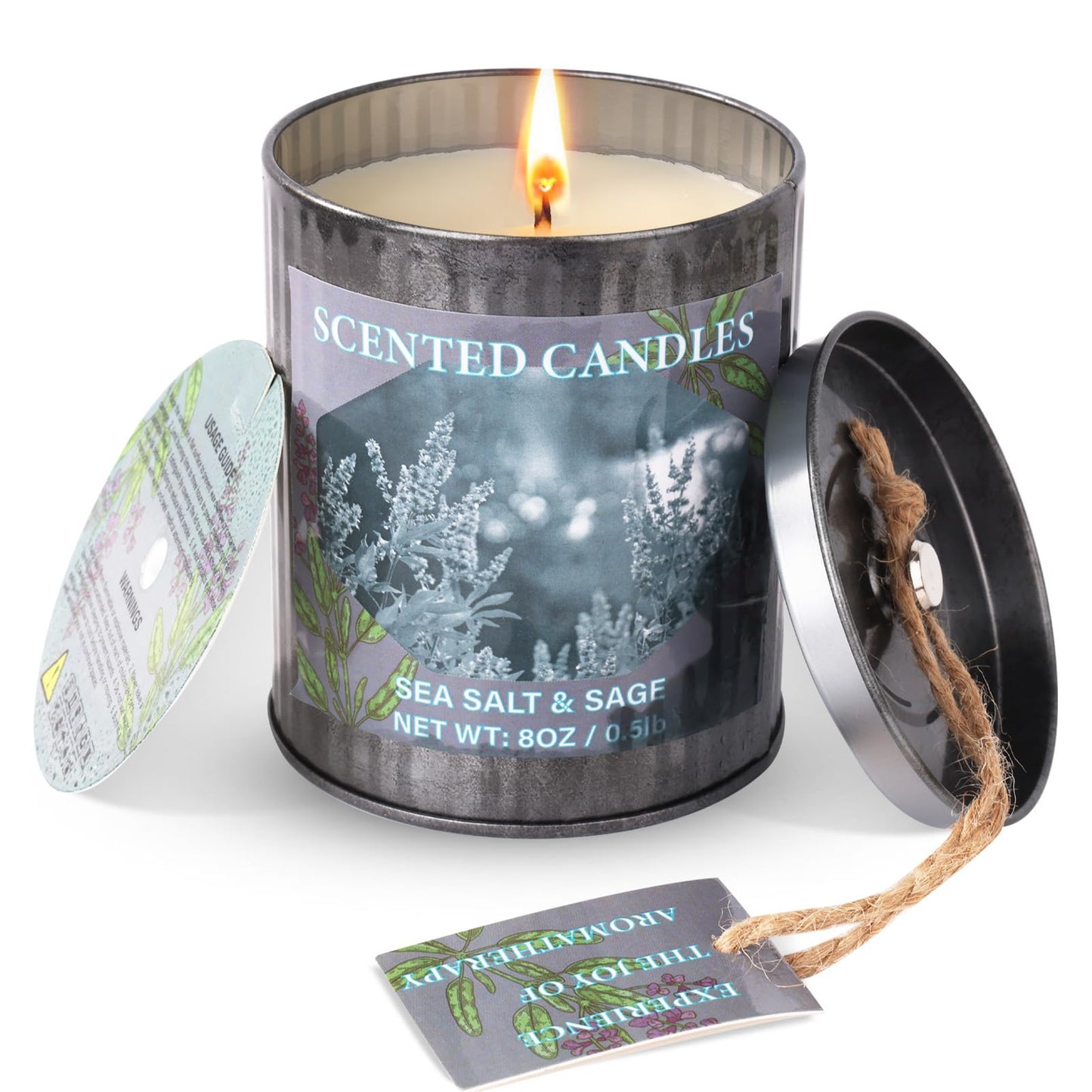CUKIY Sea Salt & Sage 8oz Soy Candle — 50H Burn, Gift Box