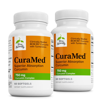 Terry Naturally CuraMed 750mg – High-Potency Curcumin for Brain & Heart Health | 60 Softgels (Pack of 2)