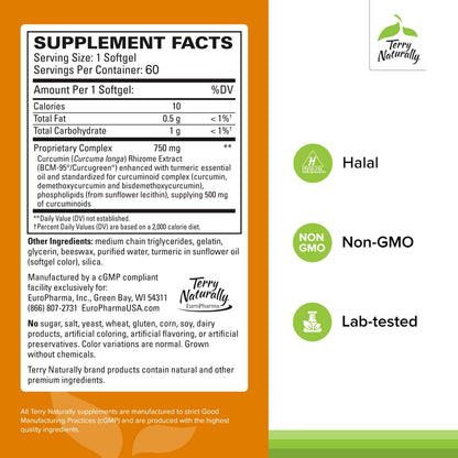 Terry Naturally CuraMed 750mg – High-Potency Curcumin for Brain & Heart Health | 60 Softgels (Pack of 2)