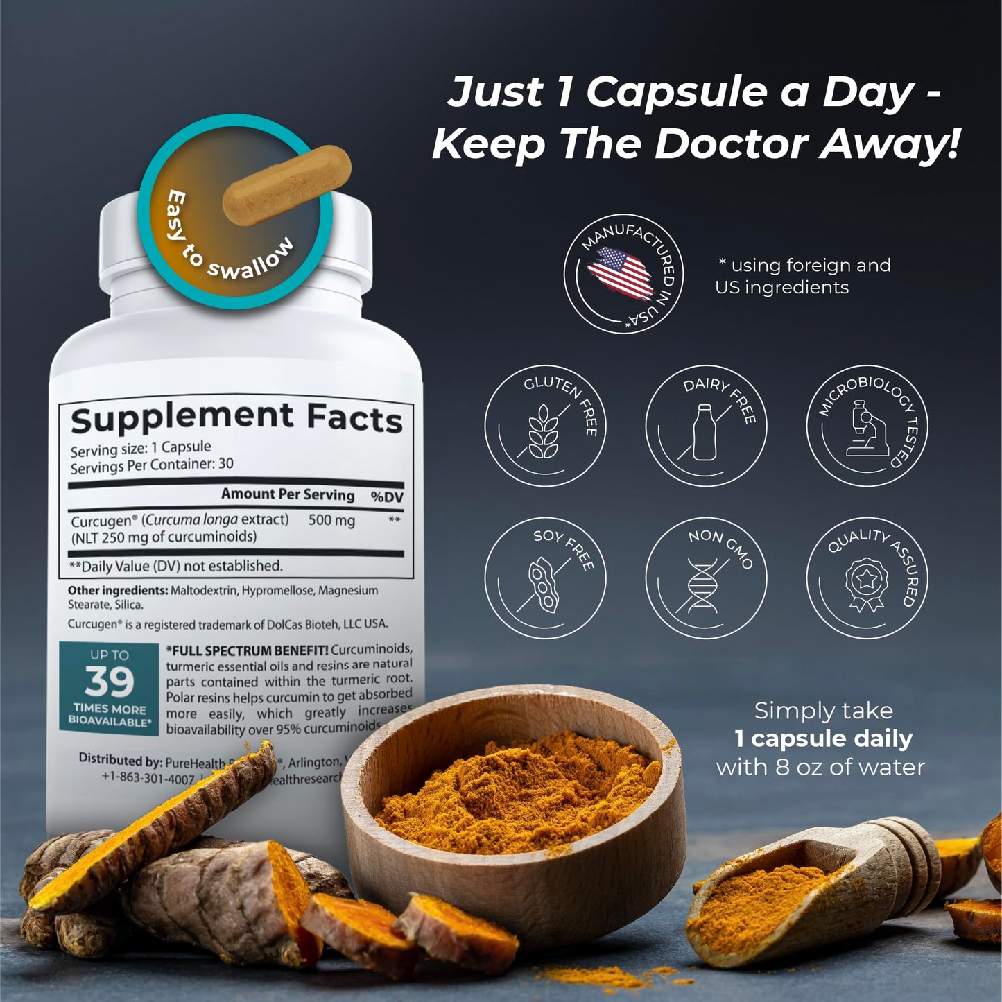 PureHealth Curcumin Extract – High-Absorption Turmeric for Immune & Joint Support (Curcugen x39)