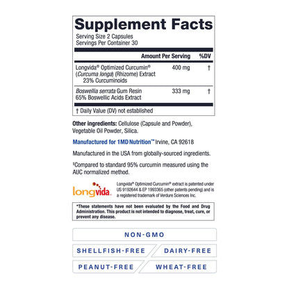 1MD Nutrition CurcuminMD Plus – Turmeric Curcumin with Boswellia Serrata | Longvida Optimized Absorption | 180 Capsules (3-Pack)
