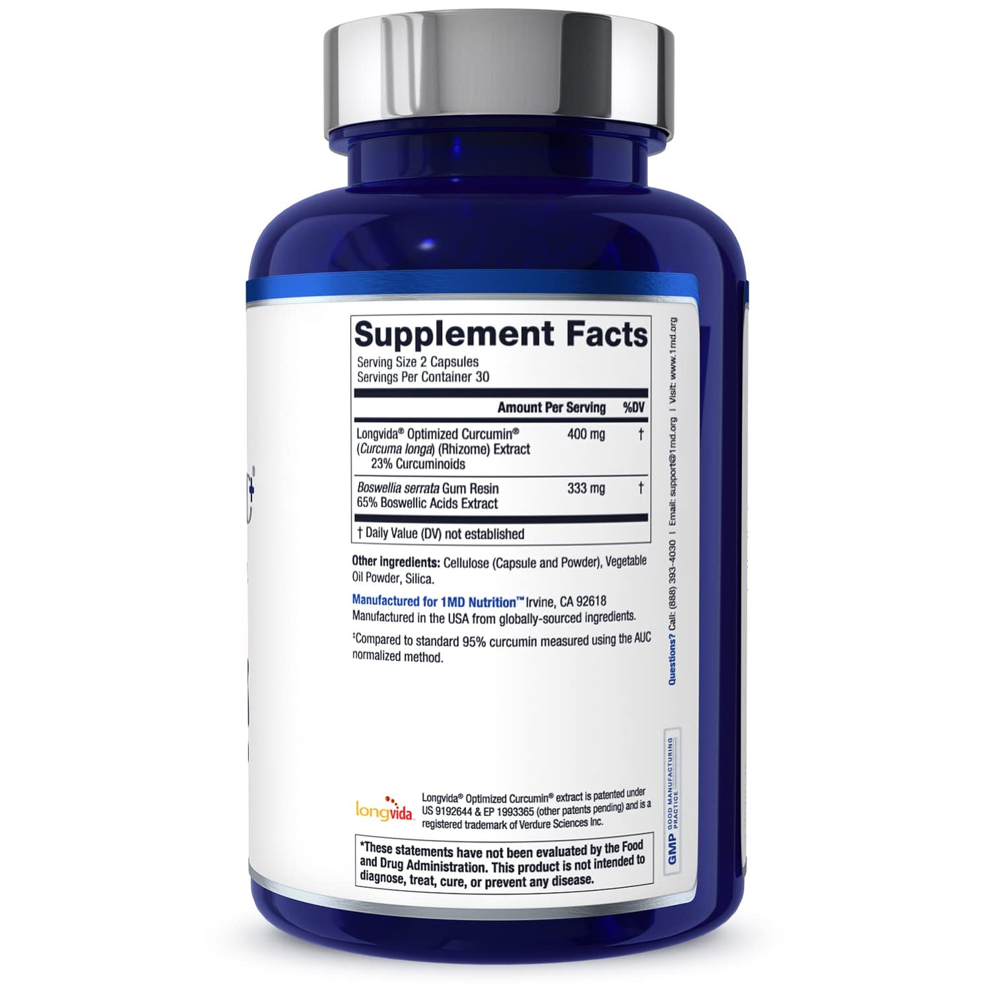 1MD Nutrition CurcuminMD Plus — Turmeric Curcumin with Boswellia Serrata, 285x Absorbable, 60 Capsules