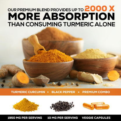 Turmeric Curcumin 1950mg with Bioperine – 95% Curcuminoids, 240 Vegan Capsules, Made in USA