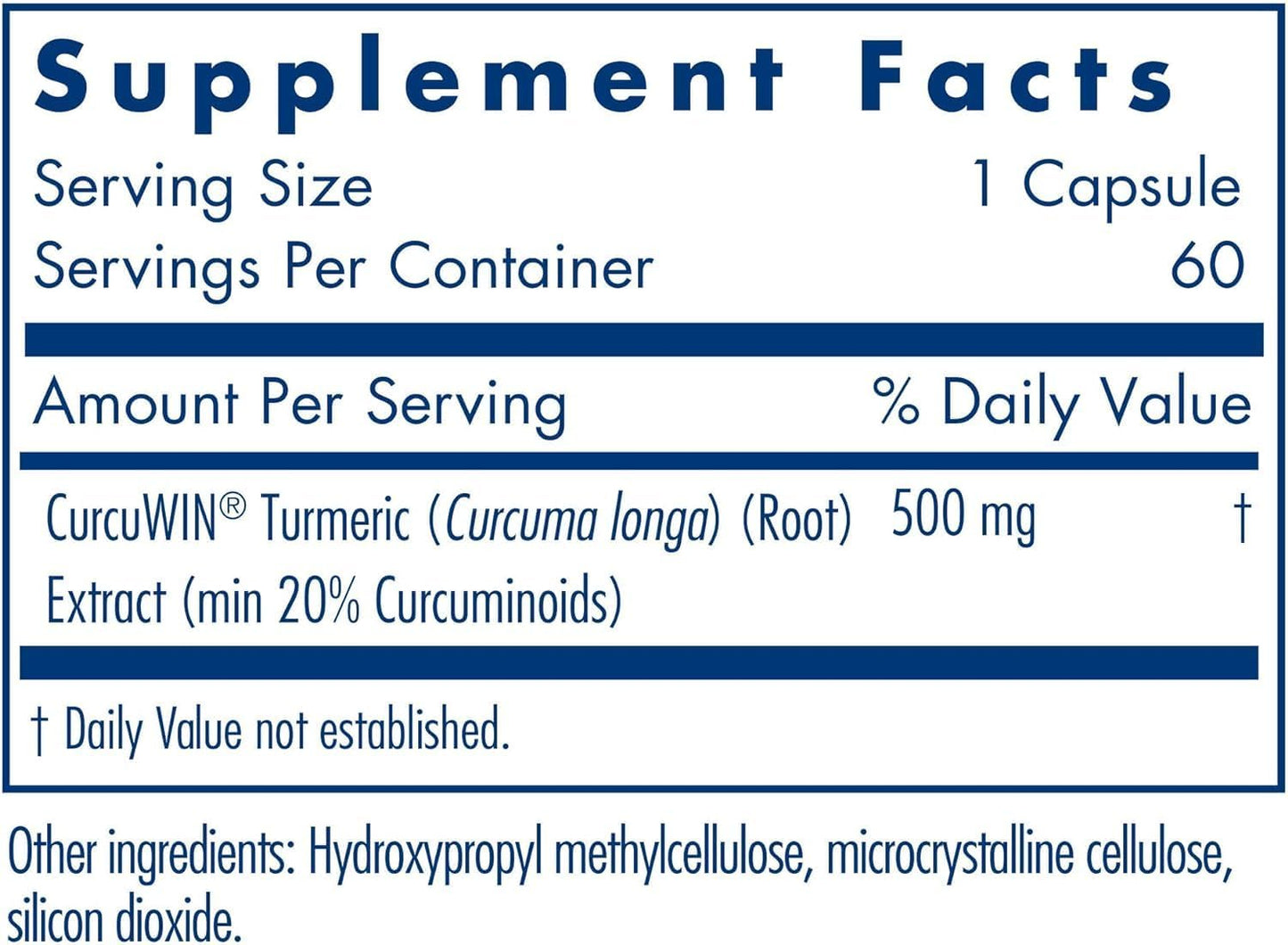 CurcuWIN 500 Turmeric Curcumin 500mg - Allergy Research Group | 60 Veg Capsules