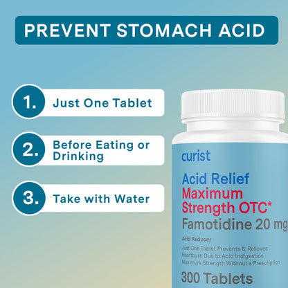 Curist Famotidine 20mg Bulk Pack – 300 Tablets | OTC Heartburn Relief
