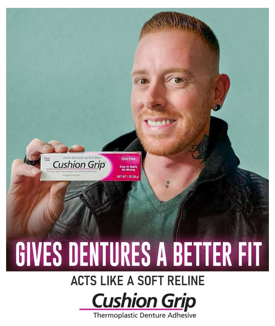 Cushion Grip Thermoplastic Denture Adhesive – 1oz, 12 Pack, Extra Strong Hold