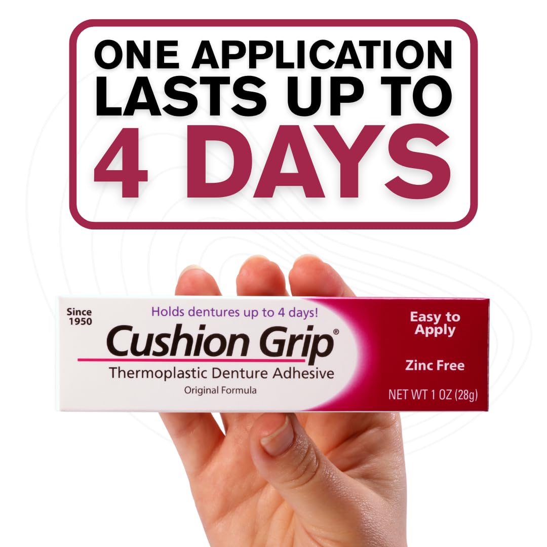 Cushion Grip Thermoplastic Denture Adhesive, 1 oz (Pack 3) | 4 Day Hold