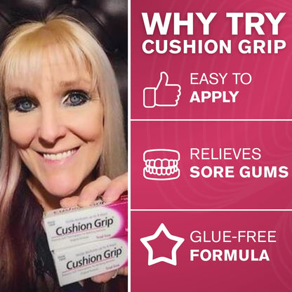 Cushion Grip Thermoplastic Denture Adhesive – Travel Size 0.35 oz Pack of 2 | Up to 4 Days Hold