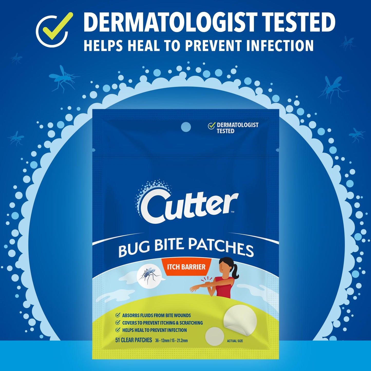 Cutter Bug Bite Patches – Itch Relief Hydrocolloid Patches for Kids & Adults | 51 Count
