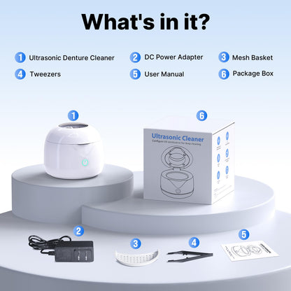 CXRUY Ultrasonic Retainer Cleaner – UV Dental Cleaning Pod for Dentures, Aligners, Braces & Jewelry (White)