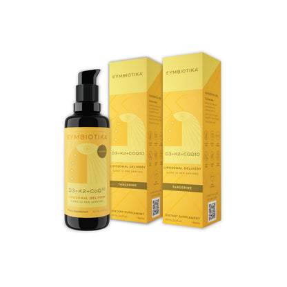 CYMBIOTIKA Vitamin D3 + K2 + CoQ10 Liquid – Liposomal Vegan D3K2CoQ10 for Immune, Heart & Bone Health | Tangerine Flavor (2-Pack)