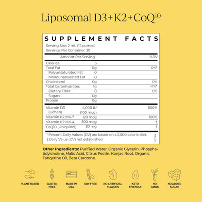 CYMBIOTIKA Vitamin D3 + K2 + CoQ10 Liquid – Liposomal Vegan D3K2CoQ10 for Immune, Heart & Bone Health | Tangerine Flavor (2-Pack)
