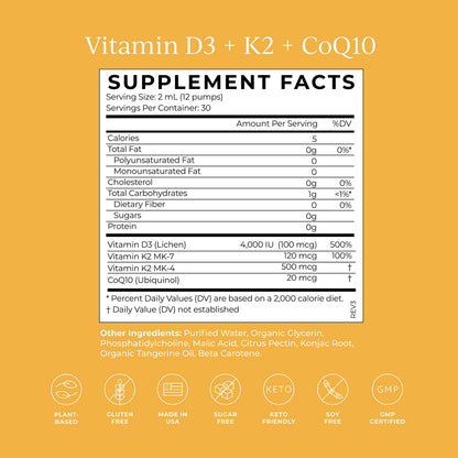 CYMBIOTIKA Vitamin D3 + K2 + CoQ10 Liquid – Immune Support, Heart & Bone Health