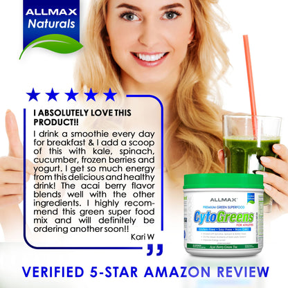 AllMax Naturals CYTO-Greens Premium Green Superfood – Acai Berry Green Tea, 60 Servings