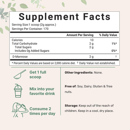 Micro Ingredients D-Mannose Powder – Pure Urinary Tract Support (12 oz), Vegan & Non-GMO