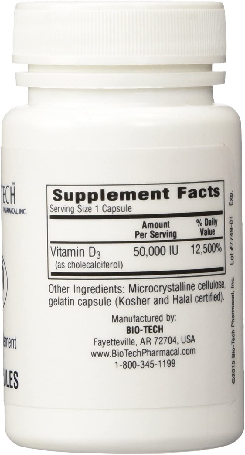D3-50 50,000 IU Vitamin D3 - 100 Capsules Pack of 2 | Bio-Tech Pharmacal