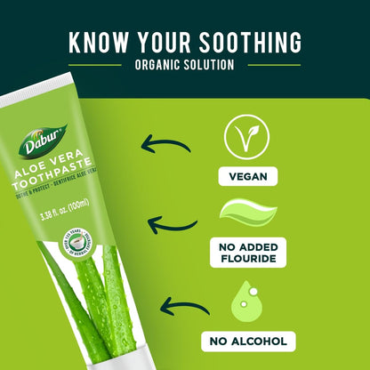 Dabur Herbal Toothpaste – Fluoride-Free, Aloe Vera, 100ml Pack of 3