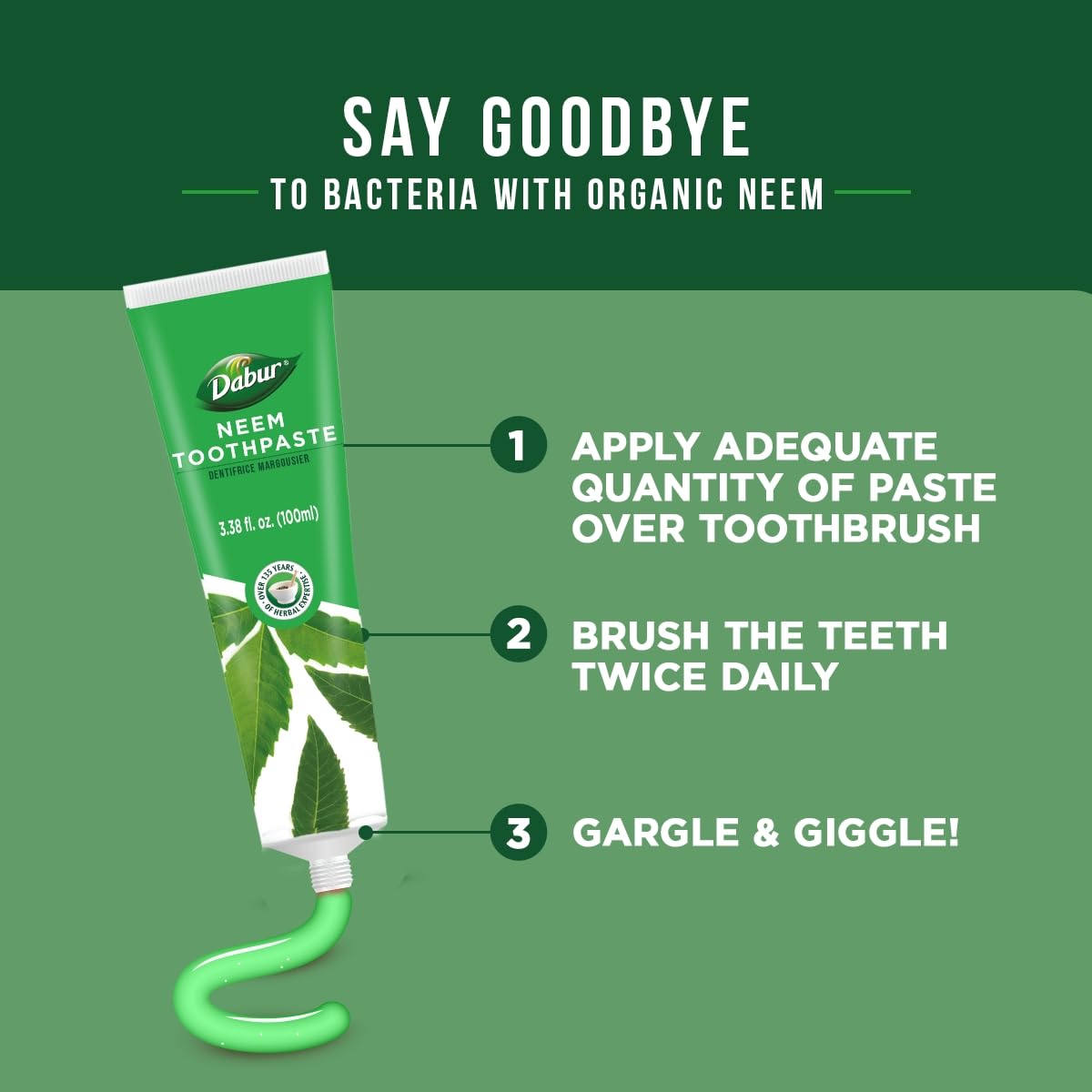 Dabur Toothpaste 100ml US – Neem Ayurveda, Pack of 3 (3.38 fl oz each)
