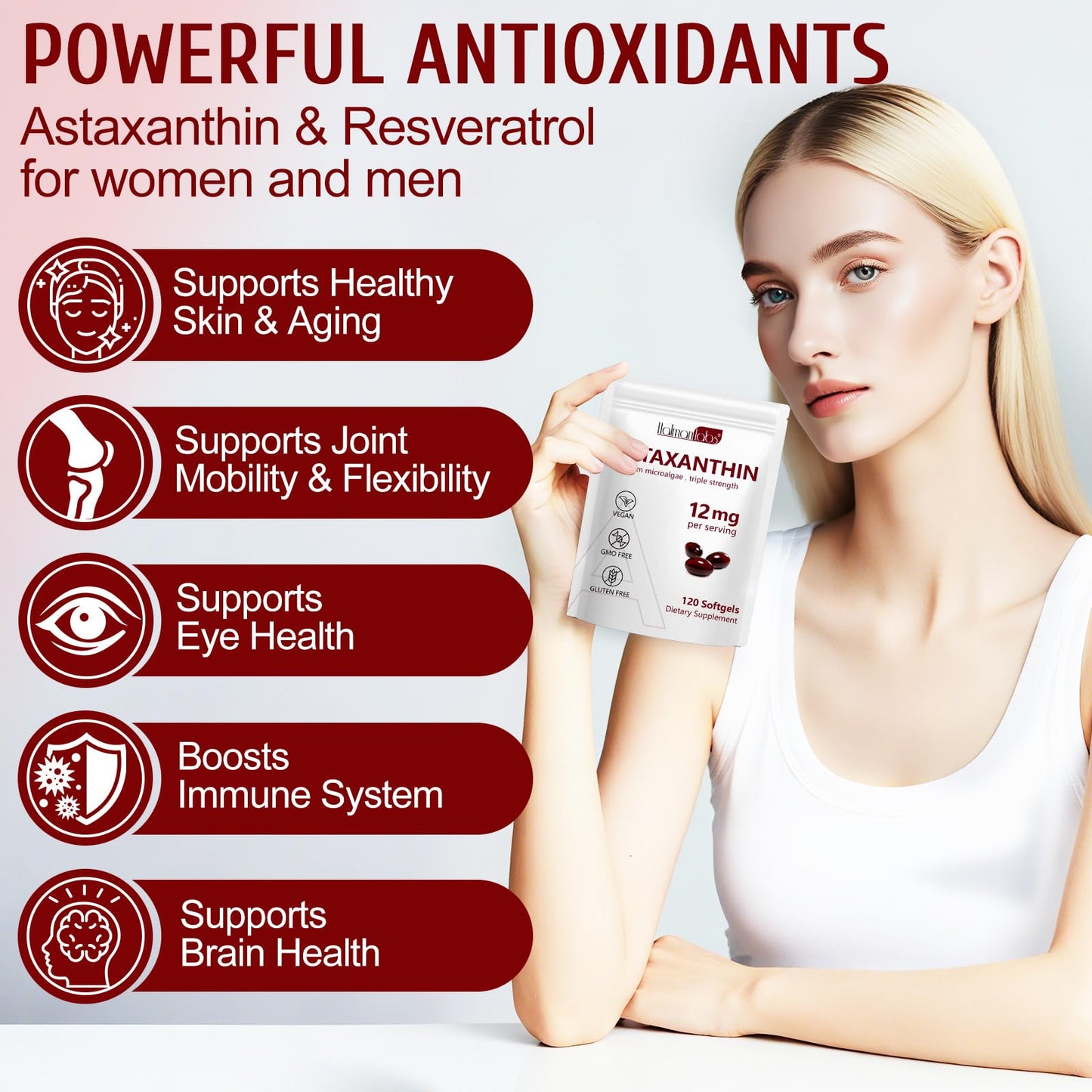 Daiasns Astaxanthin 12mg - 120 Softgels | 4 Month Supply | Non-GMO