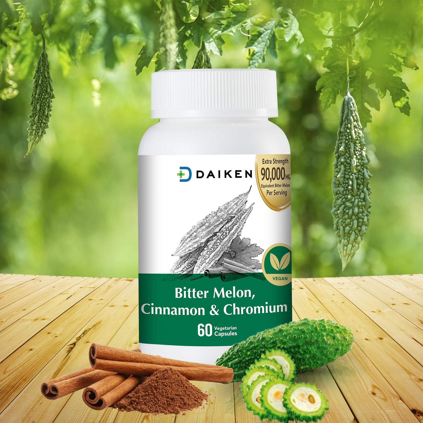 DAIKEN Bitter Melon with Cinnamon & Chromium – Extra Strength, 90,000 mg per Serving (Pack of 2, Vegetarian)