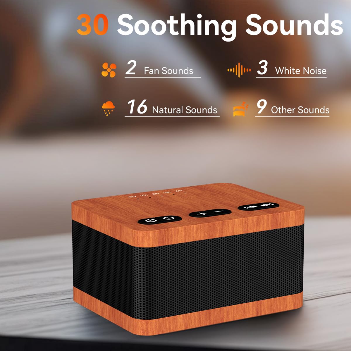 DailyBody Wood Grain Sound Machine — 30 Sounds, 36 Volume Levels, 5 Timers