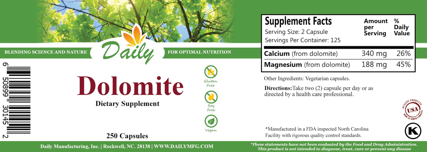 Daily Dolomite (Reams Original) – 340 mg Calcium, 188 mg Magnesium | Daily Manufacturing