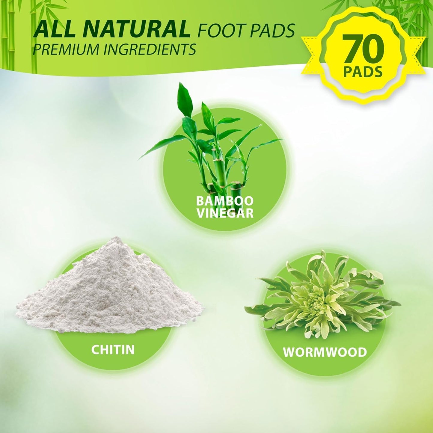 Natural Bamboo Charcoal Foot Pads (70 Pack) – Wormwood Sleep Aid & Stress Relief
