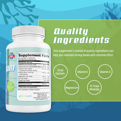 Daily Health - Pure Okinawa Coral Calcium - Marine-Grade with 72 Trace Minerals, 1475mg, 540 Vegetable Capsules (6 Month Supply)