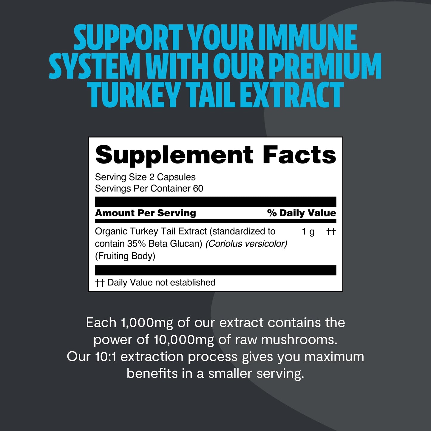 FreshCap Turkey Tail Mushroom Supplement – 10,000mg, Organic, 120 Capsules