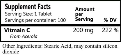 Nature C Vitamin C from Acerola Cherry - 100 Tablets | Daily Manufacturing