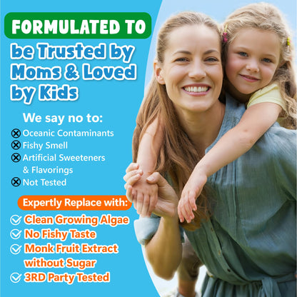Kids Omega-3 Gummies - Algae DHA/EPA, D3, B12, Calcium, Zinc | Sugar-Free