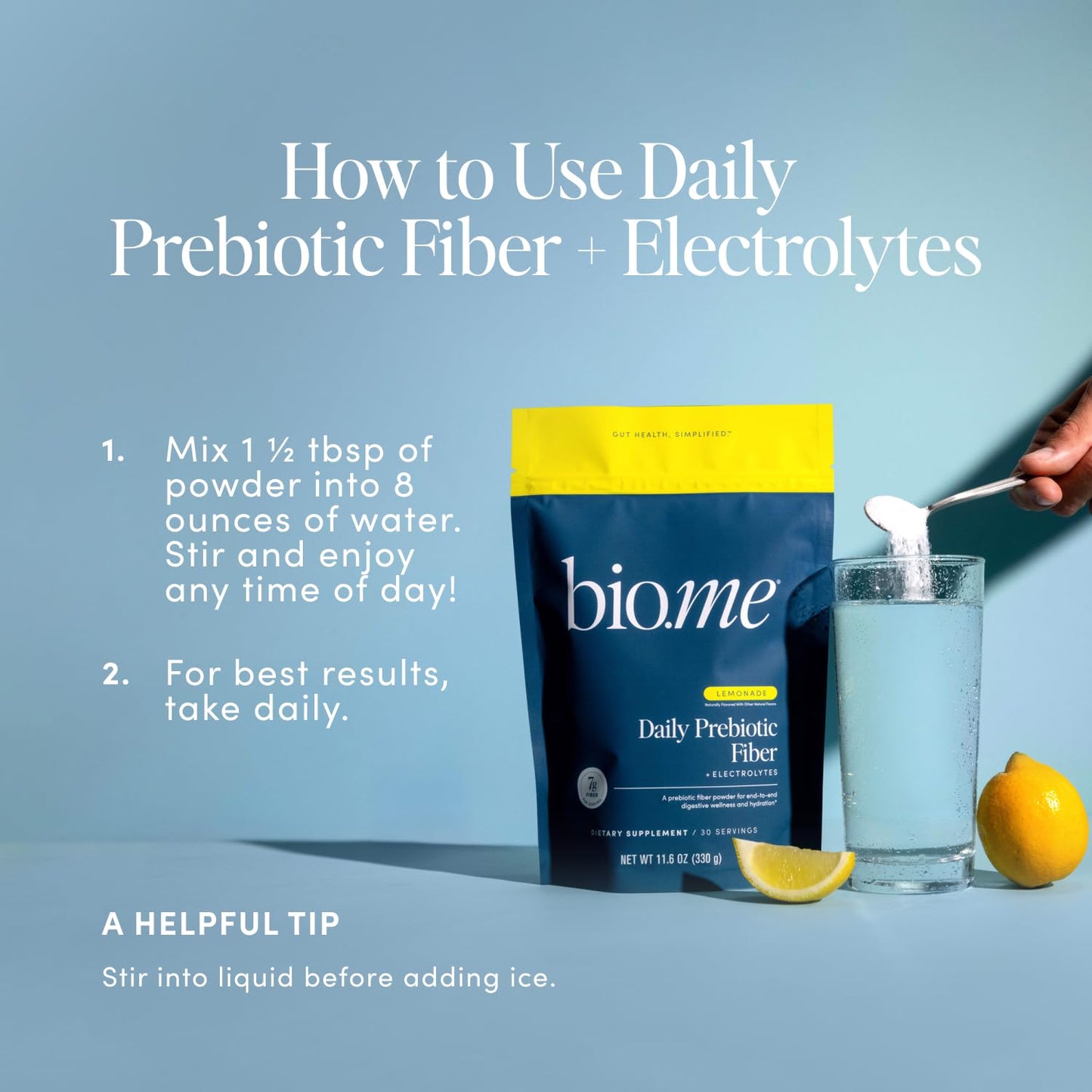 Daily Prebiotic Fiber Lemonade with Electrolytes - 7g Soluble Fiber per Serving - Sugar Free - 30 Servings