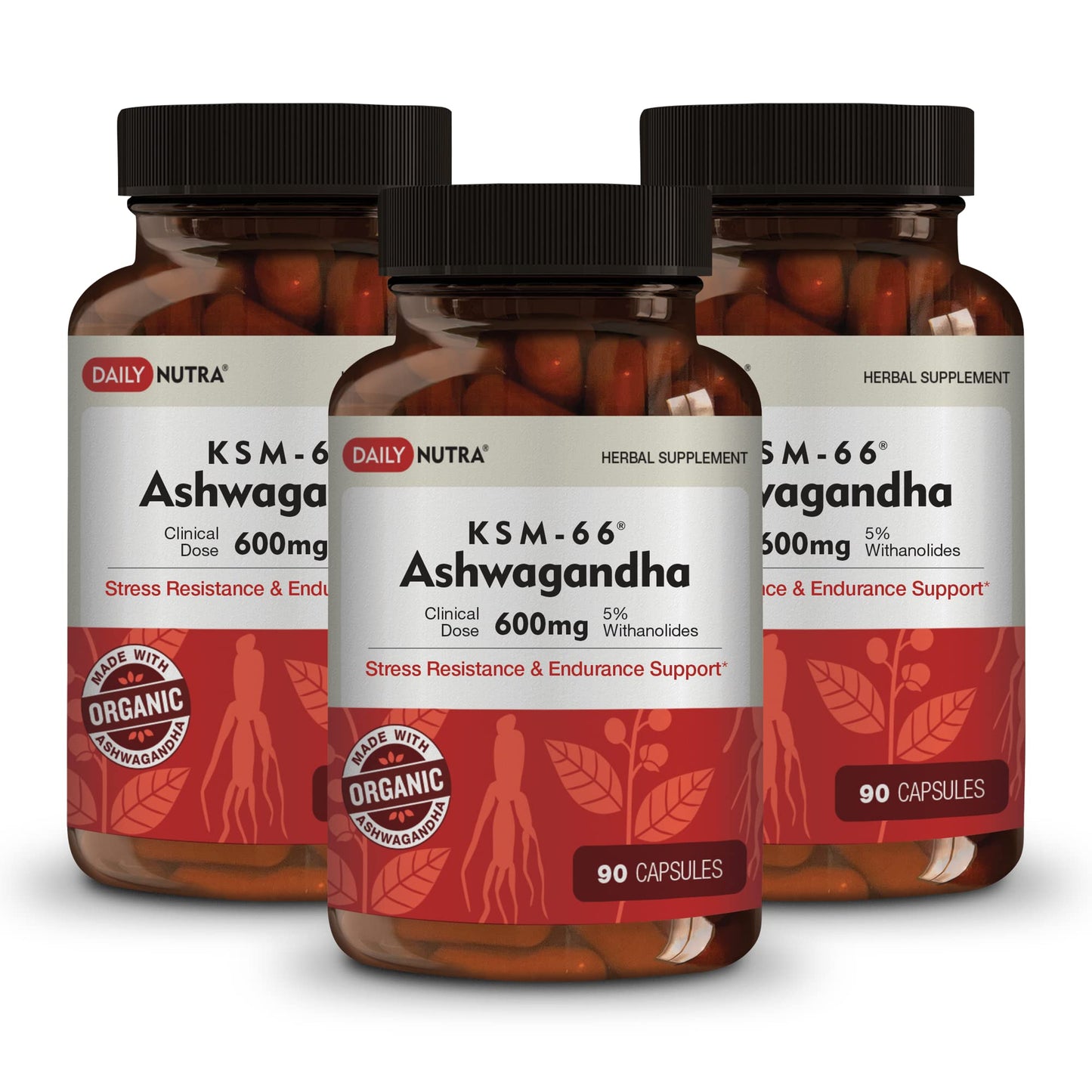 DailyNutra KSM-66 Ashwagandha 600mg Organic Root Extract | High Potency 270 Capsules