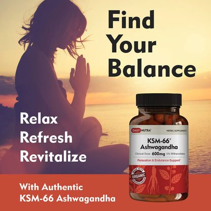 DailyNutra KSM-66 Ashwagandha 600mg Organic Root Extract – High Potency 5% Withanolides (60 Capsules)