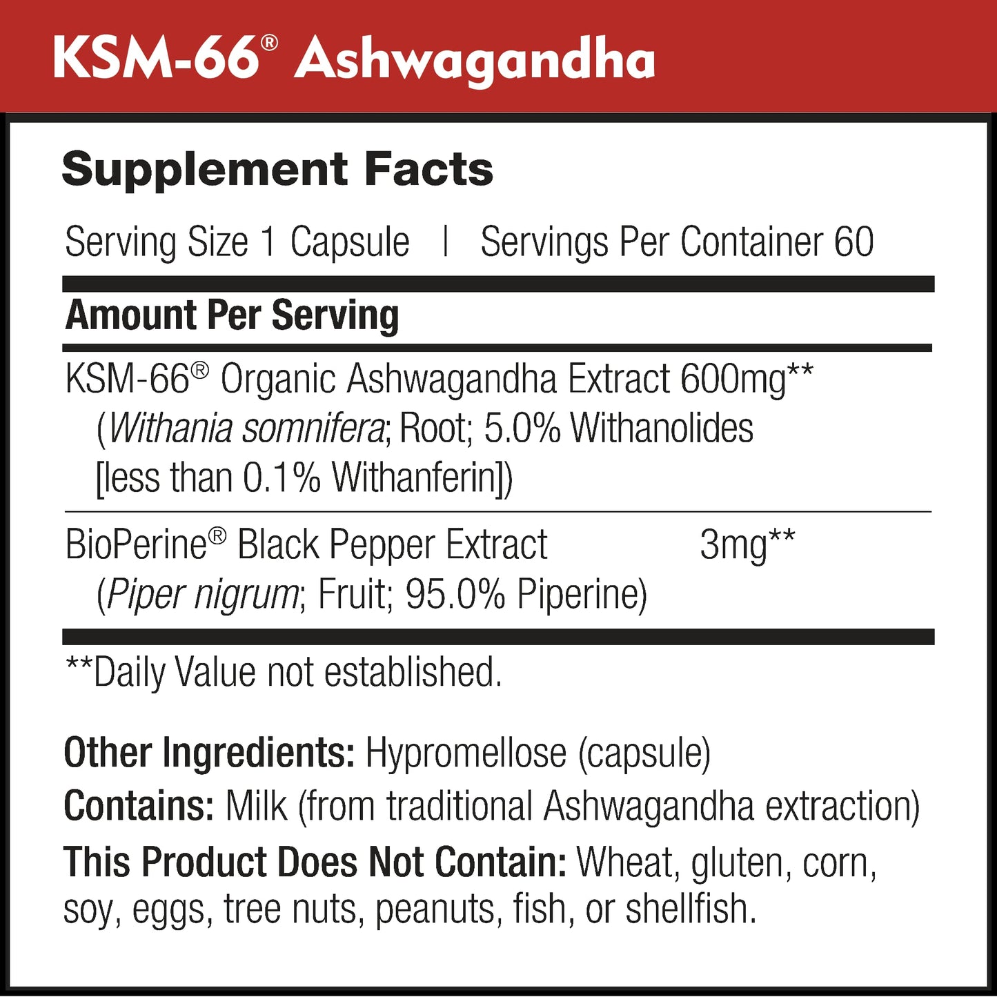 DailyNutra KSM-66 Ashwagandha 600mg Organic Root Extract – High Potency 5% Withanolides (60 Capsules)