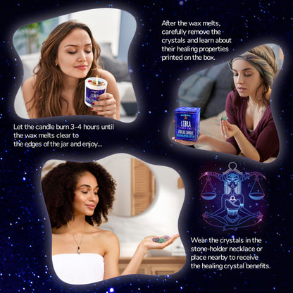 DANCING BEAR Libra Zodiac Candle Gift Box – 3 Crystals, 45h Burn, Soy Wax