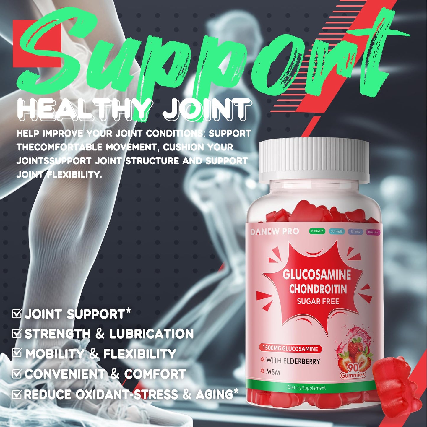 DANEW Pro Glucosamine Chondroitin Gummies Strawberry - 2 Pack