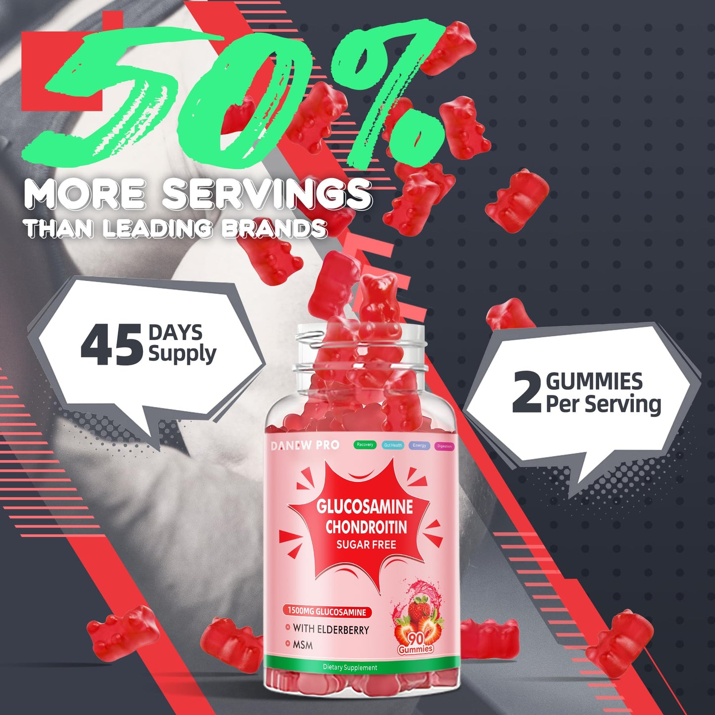 DANEW Pro Glucosamine Chondroitin Gummies Strawberry - 2 Pack