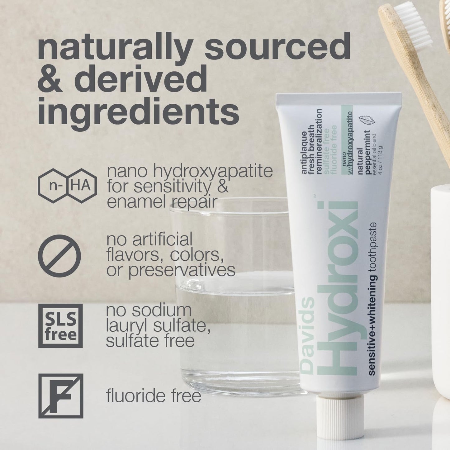 Davids Nano Hydroxyapatite Toothpaste – Fluoride Free, Travel Size 1.75oz, Sensitive Relief | Made in USA