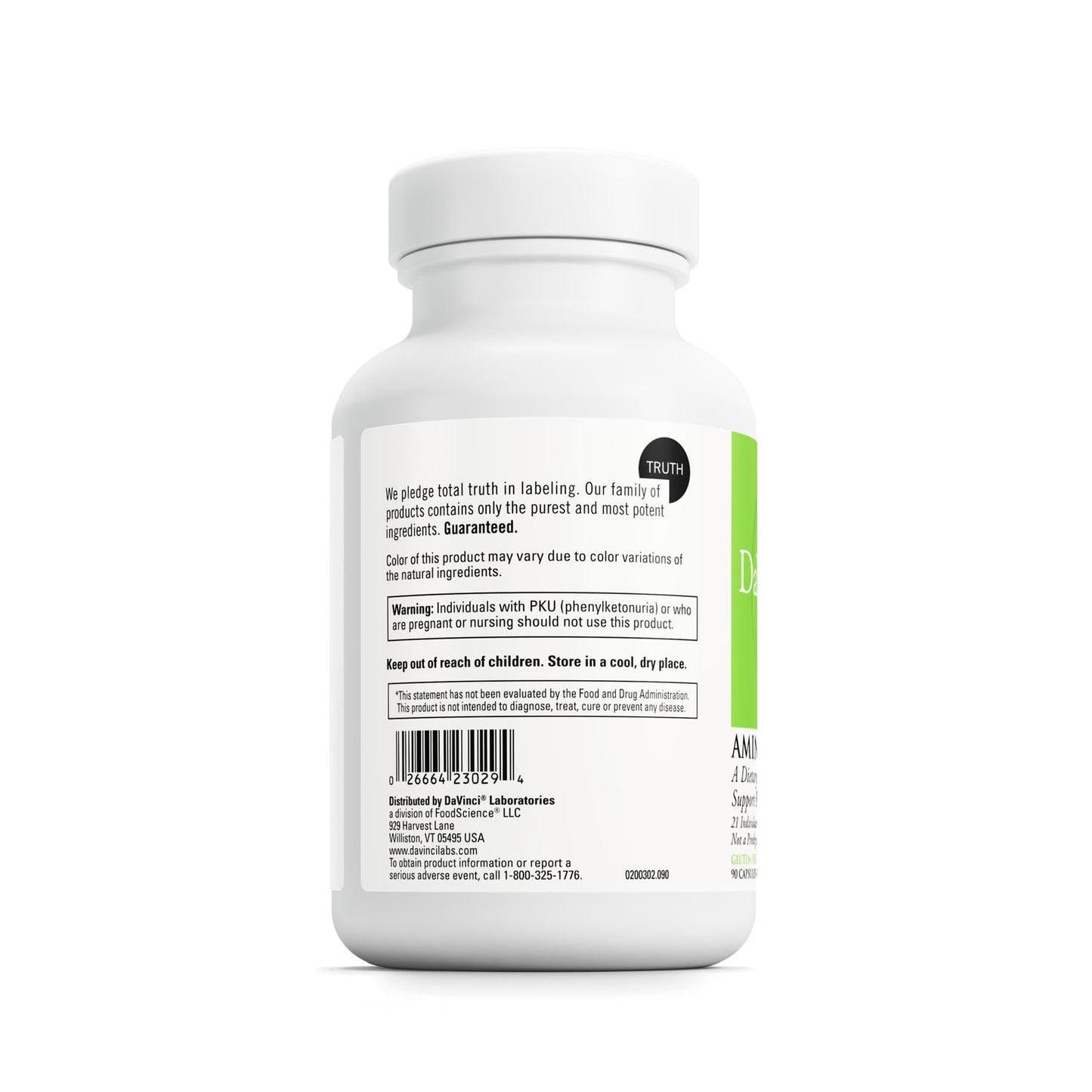 DAVINCI Labs Amino 21 – Brain Function & Muscle Metabolism Support | 90 Capsules, 750 mg