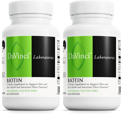 DAVINCI Labs Biotin – Skin, Hair & Nail Health + Intestinal Flora Support – 60 Capsules (Pack of 2)