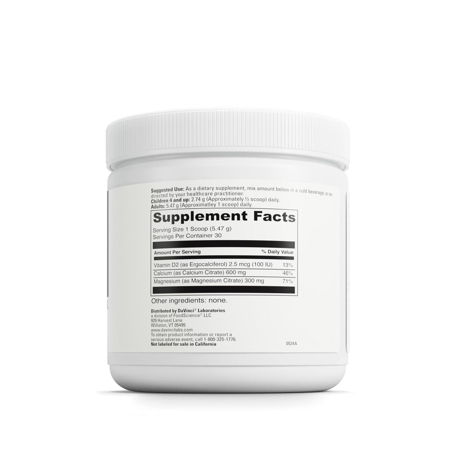DAVINCI Labs Cal-Mag Citrate Powder - Bone Health Support | Vegetarian & Gluten-Free | 30 Servings