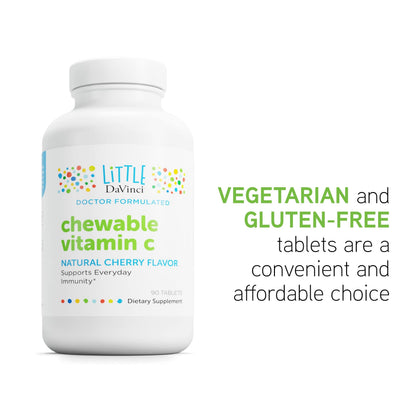 DAVINCI Labs Chewable Vitamin C for Kids – Immune Support, Skin Health & Wellness | Cherry Flavor, 90 Tablets