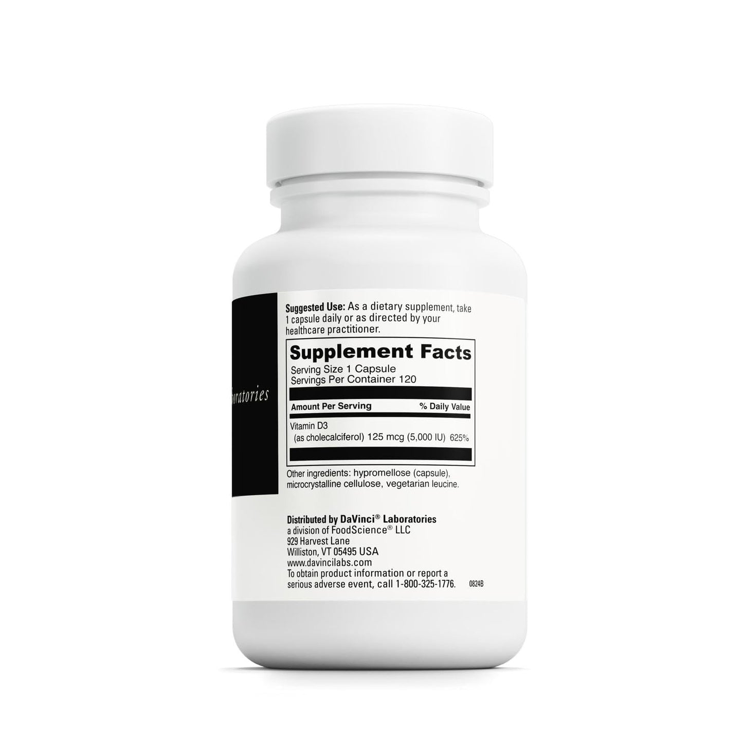 DAVINCI Labs Vitamin D3 5000 IU – 120 Caps | Gluten Free