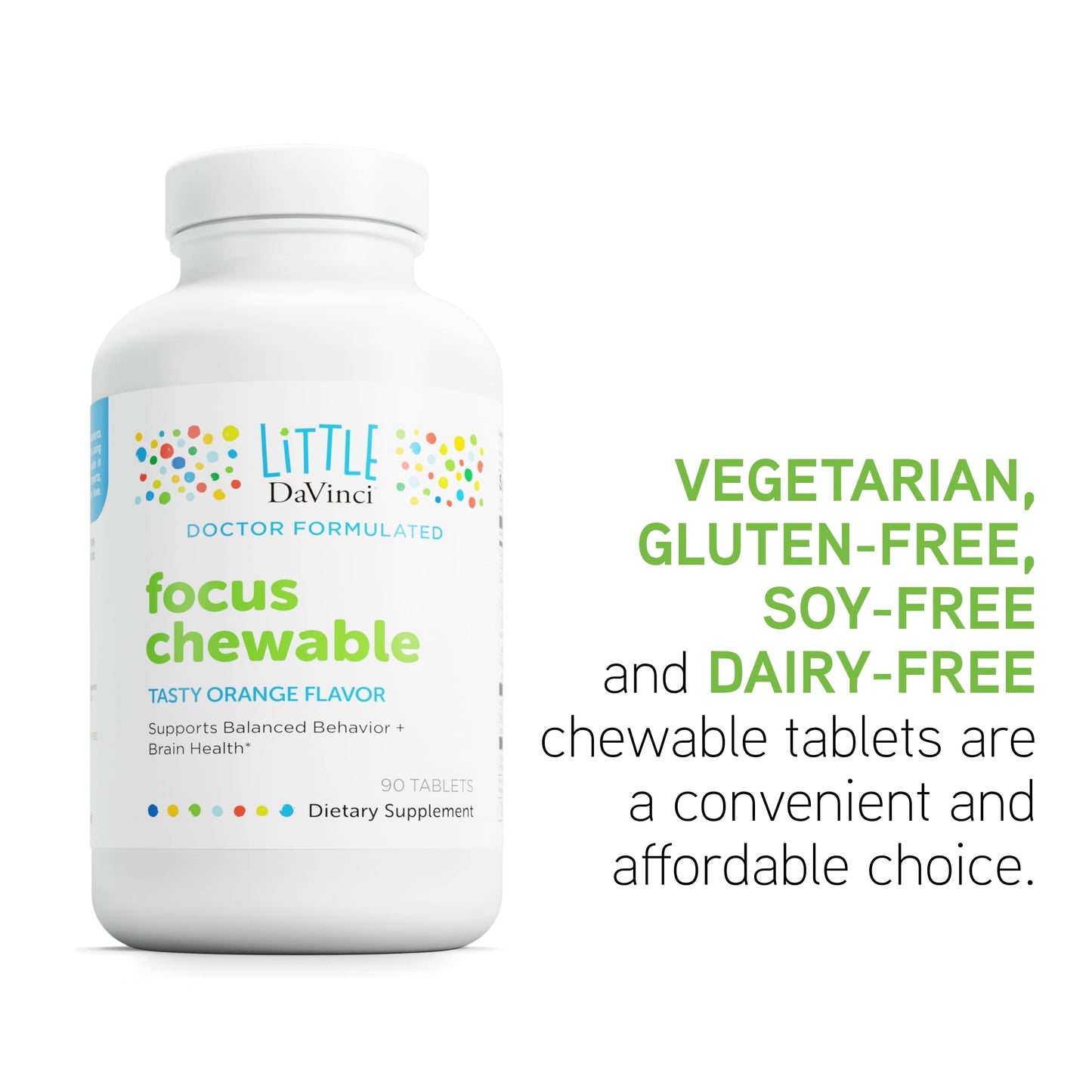 DAVINCI Labs Focus Chewable – Kid Focus, Brain & Immune Health (Orange, Sugar-Free, 90 Tablets)