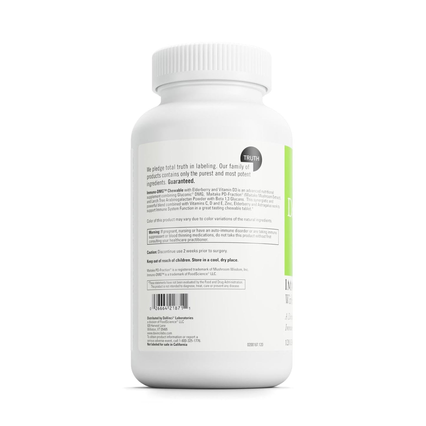 DAVINCI Labs Immuni-DMG Chewable with Elderberry & Vitamin D3 | Immune Support Supplement - 120 Chewable Tablets