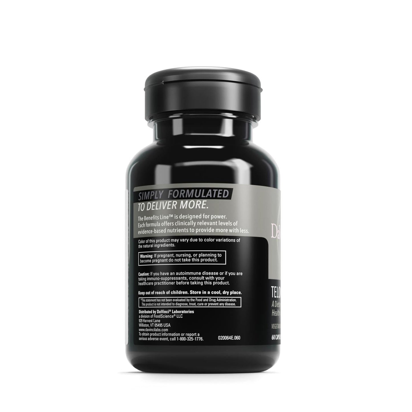 DAVINCI Labs Telomere Benefits - Telomere Support & Healthy Aging | Astragalus Root | Gluten-Free | 60 Veg Capsules