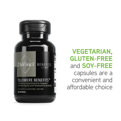 DAVINCI Labs Telomere Benefits - Telomere Support & Healthy Aging | Astragalus Root | Gluten-Free | 60 Veg Capsules