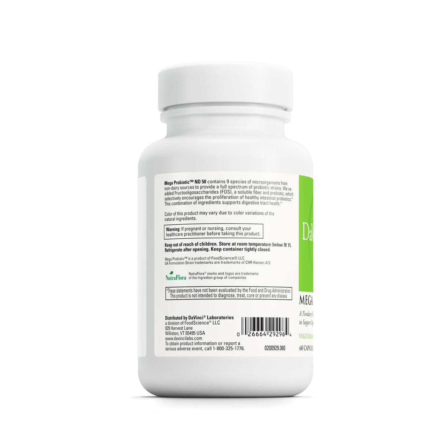 DAVINCI Labs Mega Probiotic ND 50 - Non-Dairy Probiotic with Prebiotic Fiber, 60 Vegetarian Capsules
